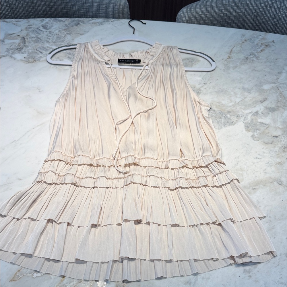 Elegant Cream Ruffled Tank Top